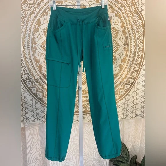 Teal Green Cargo Jogger Scrub Pants - Picture 1 of 10